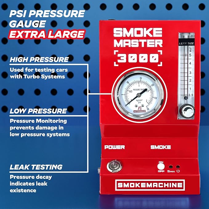 AutoLine Pro *2025 NEW Model* Automotive High Volume Smoke Machine - EVAP Leak Detector with Built-in Air Compressor - Model 3000E – EVAP Vacuum Exhaust Smoke Detector Tools Kit - Red