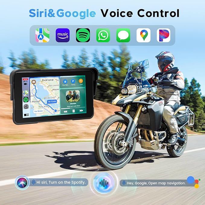 5-Inch Motorcycle CarPlay Screen Wireless Android Auto for Moto with GPS Navigation for Motorbike Bluetooth Voice Control Portable Moto Car Play Screen
