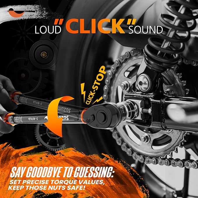 SUZUME Torque Wrench 3/8 Drive (5-45 Ft. Lb/ 6.8-61 N.m) 72 Tooth Reversible Head Torque Wrench ±3% High Accuracy Dual-Scales Torque Wrenches for Car Bike Moto