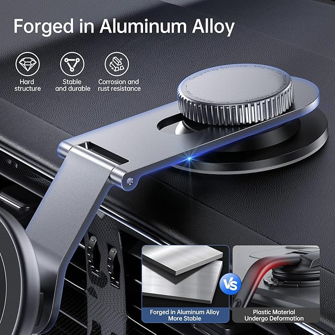 SYNCWIRE Fits MagSafe Car Mount for Universal Dashboard, Tesla Screen, Magnetic Phone Holder for Car,Foldable Aluminum Alloy Arm,Super Stable Car Mount for iPhone 17 Pro Max 16 15 14 13 12&All Phones
