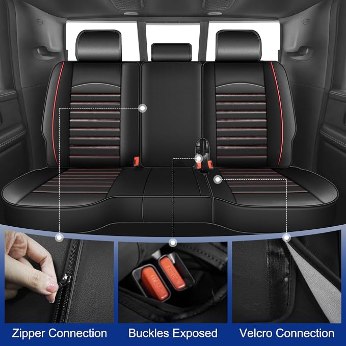 TTX LIGHTING for Dodge Ram 1500 2500 3500 2012-2025 2026 Crew Quad Cab Bighorn Longhorn Laramie Leather Pickup Truck Seat Covers（Curved Bench, 5 Seats, Redline）
