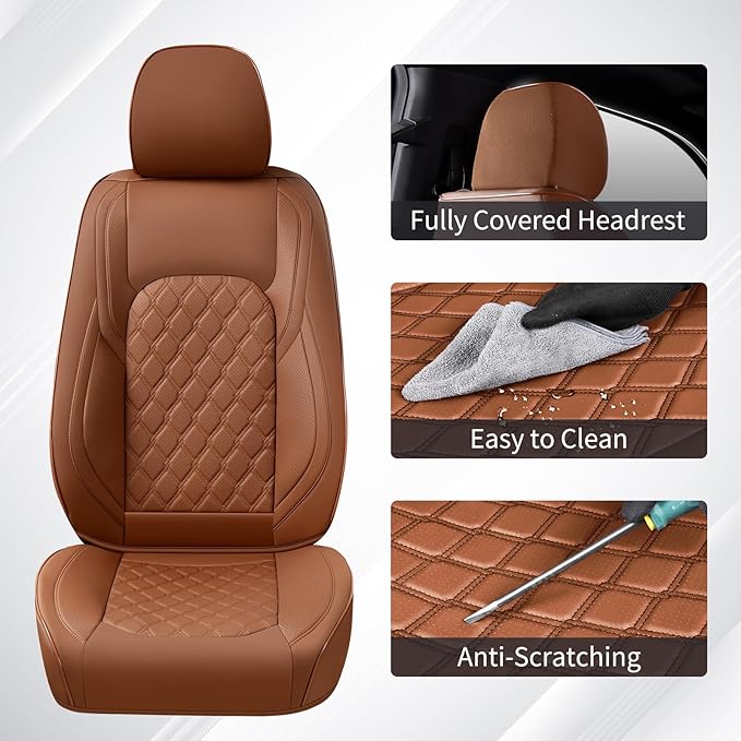 Huidasource Fit for Brown Chevy Silverado Seat Covers, GMC Sierra Seat Covers, Thickened Nappa Leather Truck Seat Cover 2007-2013&2019-2025 1500, 2020-2025 2500HD 3500HD Crew Double Extended Cab
