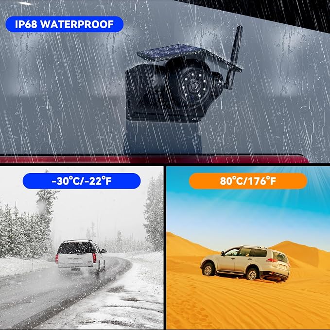 Magnetic Solar Wireless Backup Camera, 10000mAh Rechargeable Battery Powered Reversing Camera, 1-Min Easy Installation, App Control, for Trailer, RV, Truck, SUV, Van