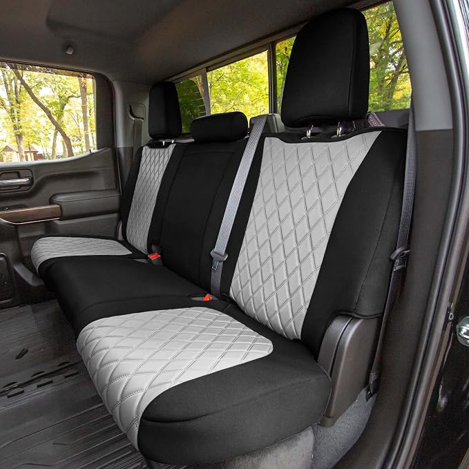 FH Group Custom Fit Car Seat Covers Specifically Made for 2019-2023 Chevrolet Silverado 1500 2500HD 3500HD RST | LTZ | HIGH COUNTRY Ultraflex Neoprene Water Resistant Seat Covers - Rear Set Gray