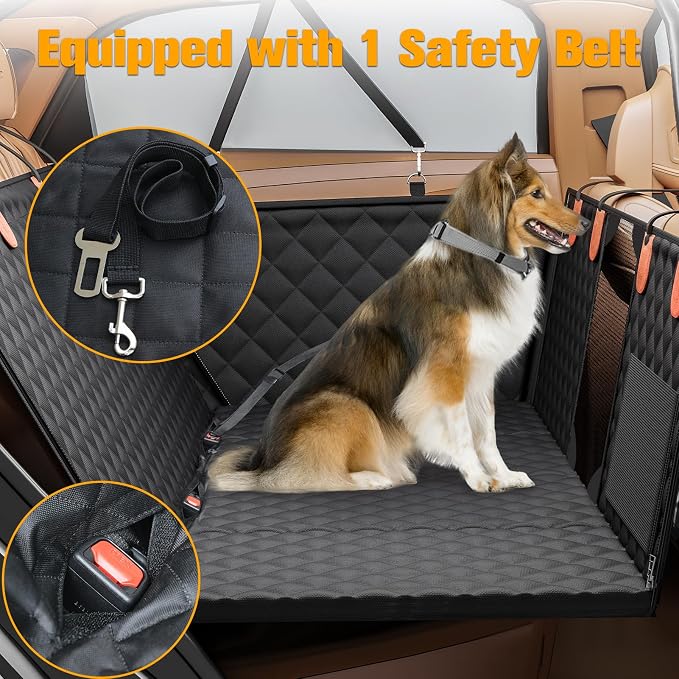 PETICON Back Seat Extender for Dogs, Hard Bottom Dog Car Seat Cover+Waterproof 6in Memory Foam Dog Car Seat for Small Medium Dogs