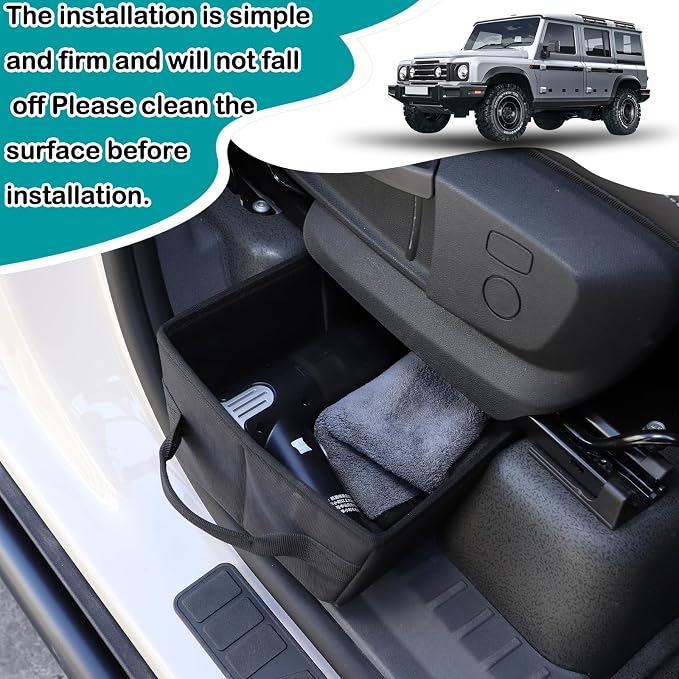 Car Front Under Seat Storage Organizer Compatible with Ineos Grenadier 2020-2026 Oxford Cloth Under Seat Storage Box Interior Accessories， Applicable to both left and right. (Black)