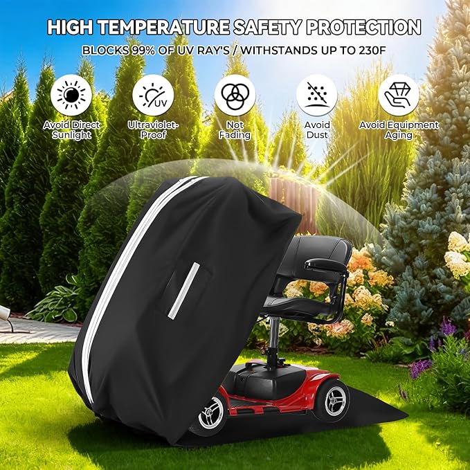 Upgraded Mobility Scooter Storage Cover, Heavy Duty 600D Oxford Fabric Electric Wheelchair Cover with Reflective Strips, L 49“ x W 23” x H 41", Use for Mobility Wheelchairs