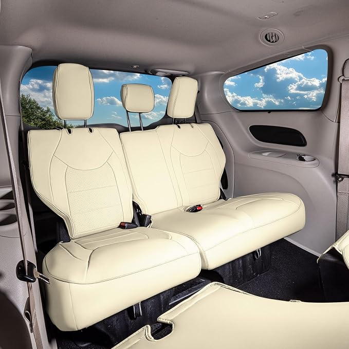 FH Group Custom Fit Car Seat Coves Speciffically Made for Chrysler Pacifica 2017-2024 - 3rd Row Set, Faux Leather, Solid Beige