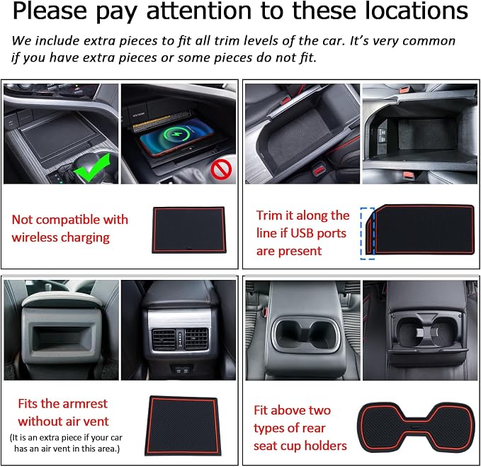 TOPINSTALL Red Center Console Tray and Rubber Liners Compatible with 2018-2024 Camry Accessories, Interior Armrest Storage Console Organizer Non-Slip Cup Holder Door Pocket Rubber Mats