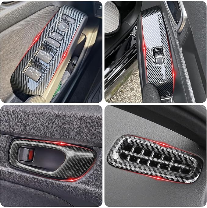 14PCS Interior Trim Set for 11th Gen Honda Civic 2022-2026, Carbon Fiber Style | Sporty cabin upgrade – air vents, door bowls, window switches & steering wheel cover for 11th Gen Civic