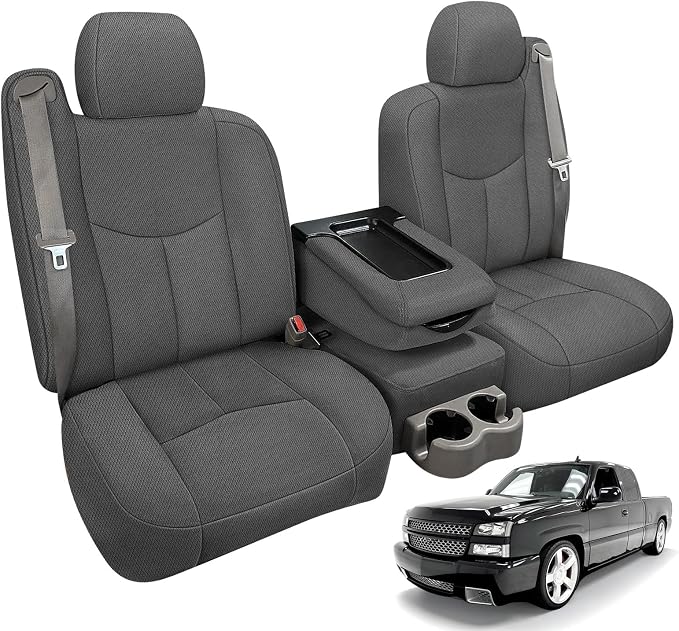 SAPUBK Front Seat Covers Replace for 1999-2006 Chevy Silverado 1500 and GMC Sierra 1500, Knitted Fabric Composite Soft Foam Lining Airmesh Breathable Seat Cover