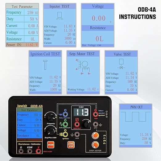 QDB-4A Ignition Coil Tester, Drive Automobile Ignition Coil Tester Injector for Test Solenoid Valves Idling Stepper Motor Instrument Car Fault Detector