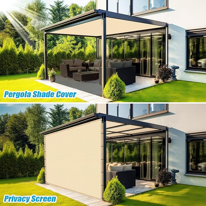 Amagenix 90% Pergola Shade Cover 5' X 7' Sun Shade Cloth with Grommets for Outdoor Garden Patio Porch, Commercial Grade 200 GSM - Cable Zip Ties Included (We Customized) GN108, Wheat