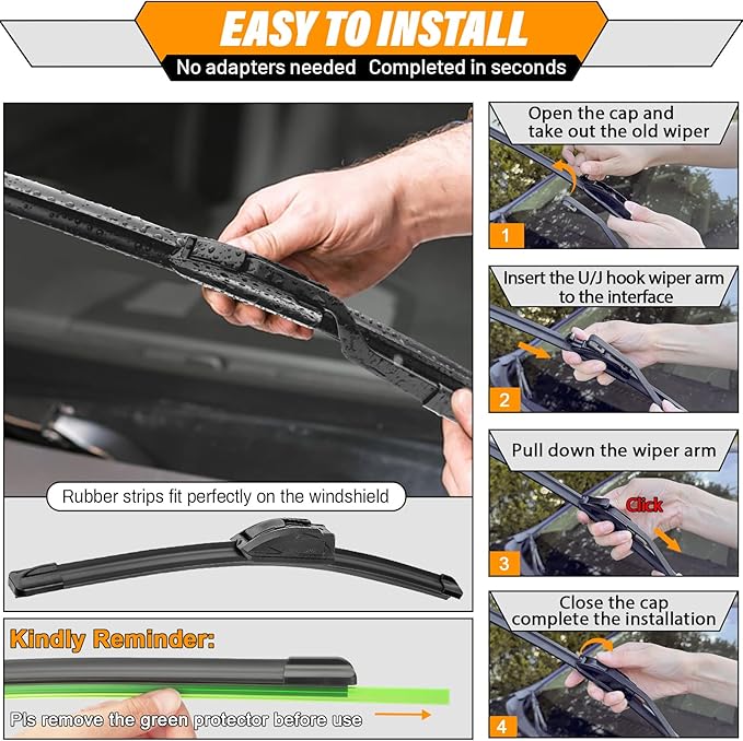 AUTOBOO 21"+21" Windshield Wipers with 14" Rear Wiper Blade Replacement for Jeep Grand Cherokee 2005 2006 2007 208 2009 2010 -Original Factory Quality (Pack of 3)