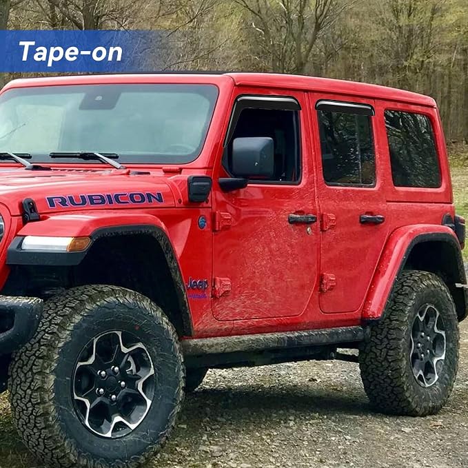 Window Visors Rain Guards for 2018-2026 Jeep Wrangler JL Unlimited & 2020-2026 Jeep Gladiator, Out-Channel Window Vent Wind Deflectors Visors Shades for 18-26 Wrangler JLU 4-Door