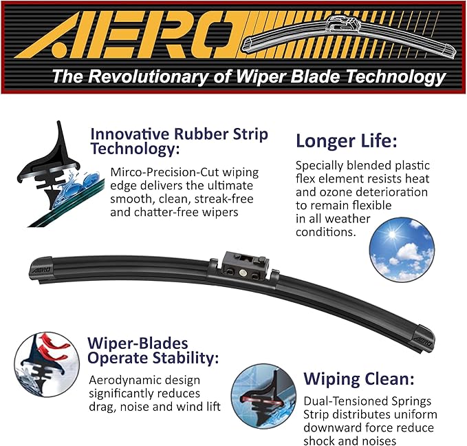 AERO Wipers Replacement for Mercedes-Benz Metris 2023 2022 2021 2020 2019 2018 2017 2016, 28"+18" Front + 16" Rear, Windshield Wiper Blades with Extra Squeegee Refills + 1-Year Warranty (Set of 3)