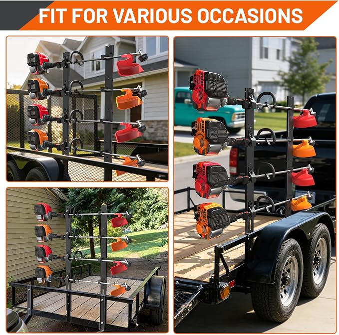 Weed Eater Rack for Trailer, 4 Place Heavy Duty Rust-Proof Weedeater Racks, Trimmer Rack for Open Trailer Truck with Combination Locks