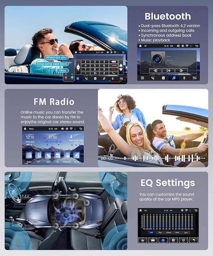 7 Inch Double Din Car Stereo, Wireless CarPlay Android Auto, 2 Din Touch Screen Radio, Bluetooth Stereo, AHD Backup Camera, Mirror Link, FM EQ SWC, Type-C USB Fast Charging, Video Playback