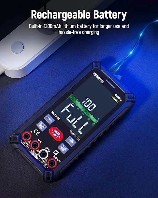 KAIWEETS KM601s Digital Multimeter 10000 Counts TRMS Auto Ranging Rechargeable Smart Multimeter and KET20 Silicone Multimeter Test Leads with Gold-Plated Probes