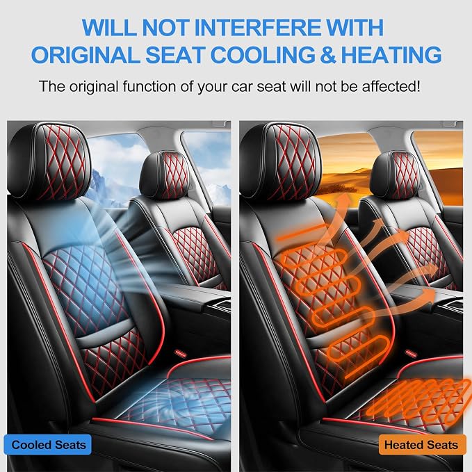 Car Seat Covers Compatible with Ford Focus 2009-2018 - Full Set 5 Seats Luxury Leather All-Weather Seat Cushions & Protectors, Waterproof & Breathable, Airbag Compatible (Black&Red)