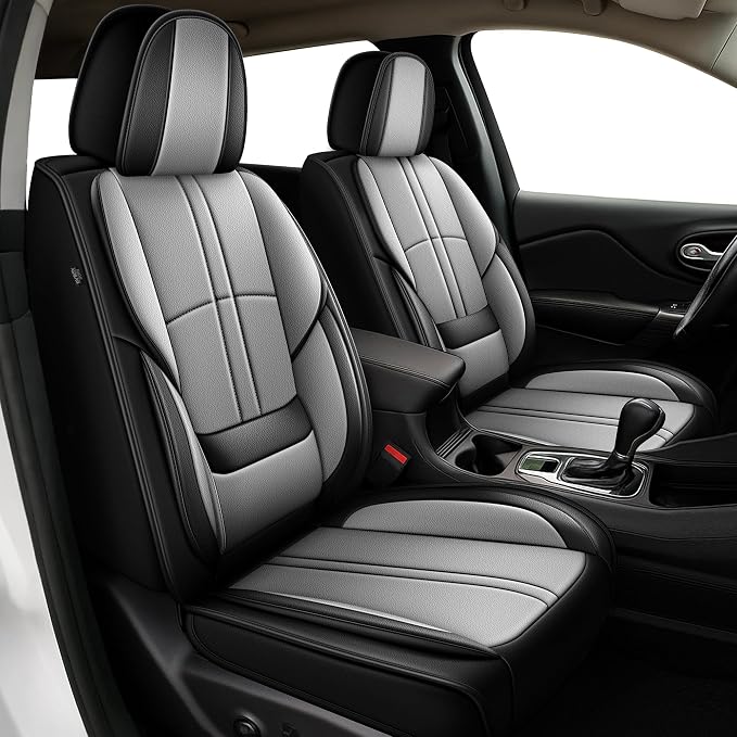 Seat Covers Fit for Jeep Cherokee 2014-2023 2026-Waterproof Faux Leather Car Seat Covers 5 Seats-Full Set Seat Covers(Black&Gray)