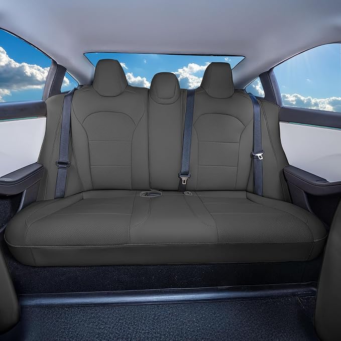 FH Group Custom Fit Seat Covers Compatible with Tesla Model 3 2024–2026 Rear Set Seat Covers for Tesla Sedan (Rear Seats Only) Faux Leather Car Seat Covers, Black