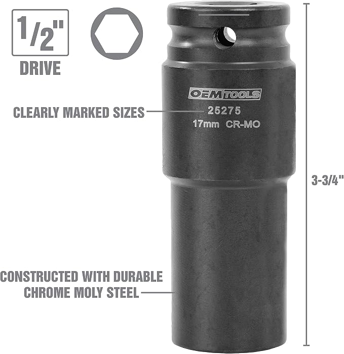 OEMTOOLS 25276 6 Piece Harmonic Balancer Puller Socket Set, Crankshaft Bolt Removal Tool Heavy Duty Impact Sockets, Harmonic Balancer Socket 17mm -27 mm, Chrome Moly Steel, 1/2" Drive