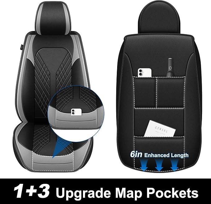 Seat Covers Full Set Compatible with 2024 2025 2026 Toyota Tacoma Double Crew Cab Waterproof Leather Seat Protectors Custom Fit for Trucks (Black&Grey)