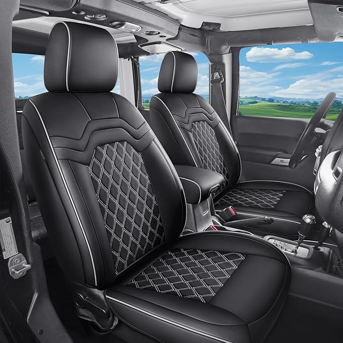 Huidasource F250 Leather Car Seat Covers Fit for Ford F150 2015-2026 & F250 F350 F450 2017-2026 Crew Cab XL XLT Lariat King Ranch Platinum, Front &Rear FullSet Seat Cushion Covers, Black&White