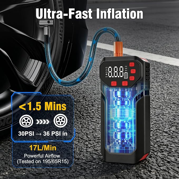 Car Battery Jump Starter with Tire Inflator Portable Air Compressor