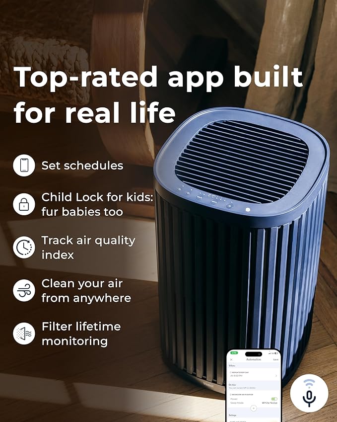 Windmill Air Purifier for Home - 3-In-1 Filtration for Dust, Smoke, & More - True HEPA Filter, Activated Carbon, & Pre-Filter - Ultra-Quiet - App Compatible - Covers Up To 975 sq ft - Sand