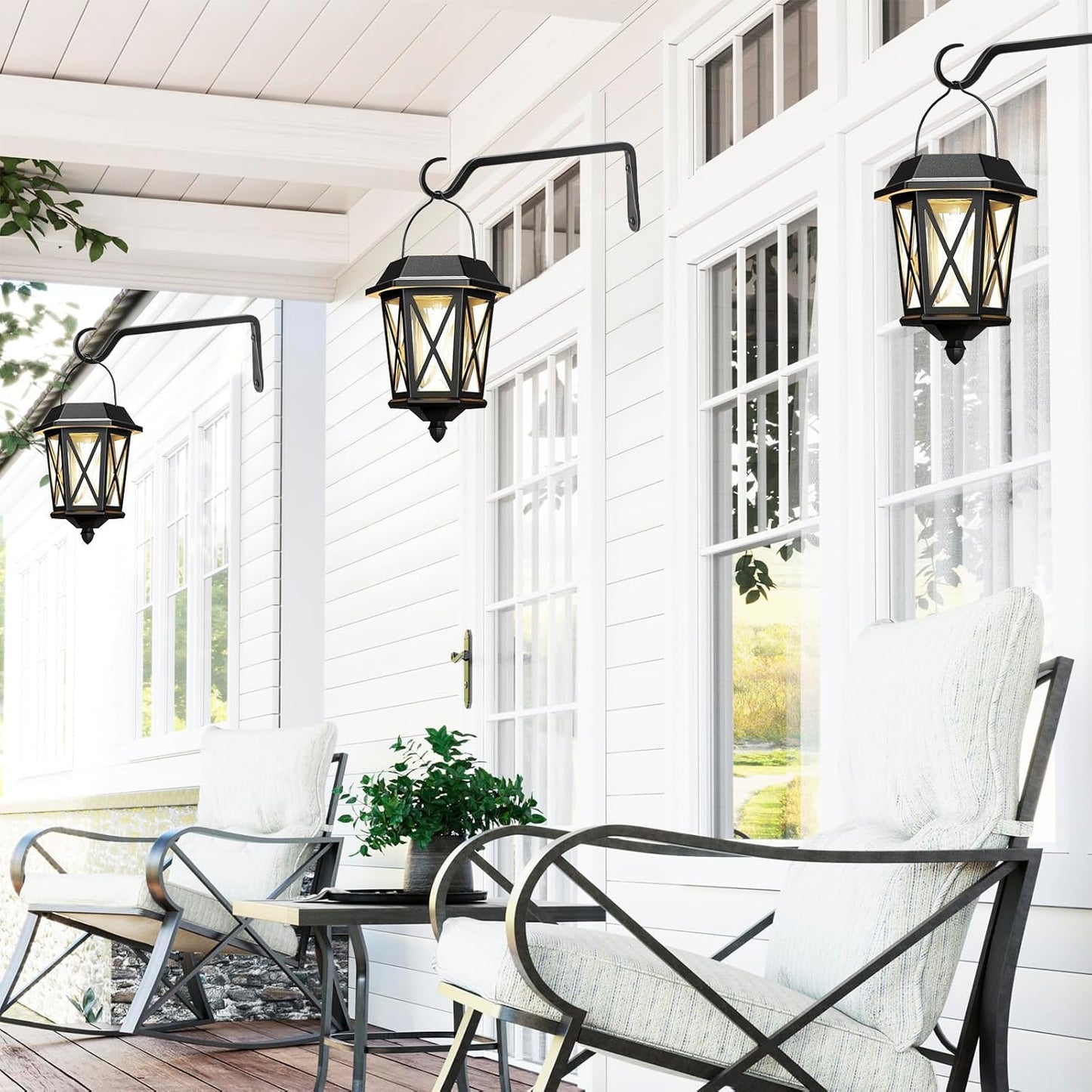 10 inch Plant Hanger, Sturdy Hanging Plant Bracket Outdoor, Hanging Plant Wall Hook Heavy Duty, for Hanging Bird Feeders, Planters, Lanterns, Wind Chimes, Indoor/Outdoor Use, Black, Set of 2