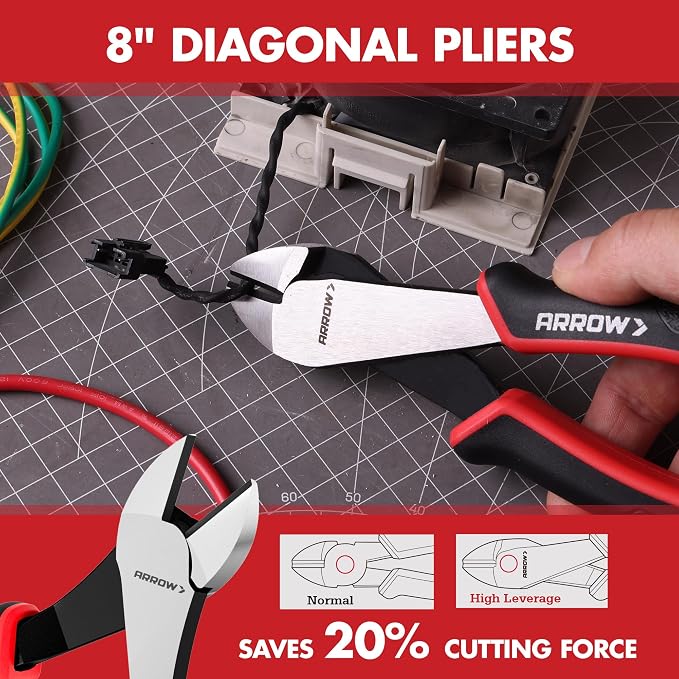 ARROW 6PCS Pliers Set, 8" Long Nose, Diagonal Cutting, Linesman, Slip Joint, 8" & 10" Groove Joint, Dual-Color Non-Slip Handle, Carbon Steel, for DIY, Home Repair & Maintenance