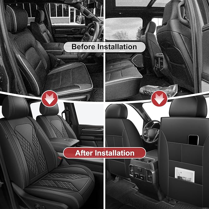 TTX for Dodge RAM 1500 2500 3500 2012-2025 2026 Seat Covers - Waterproof Faux Leather Seat Cushion Cover (Front/Black)