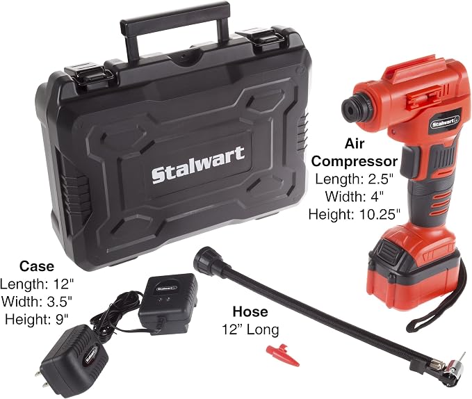 Automatic Air Compressor with 20V Lithium Battery-Cordless Tire Inflator for Car, Bike, Sports Equipment and More-Carrying Case Included by Stalwart