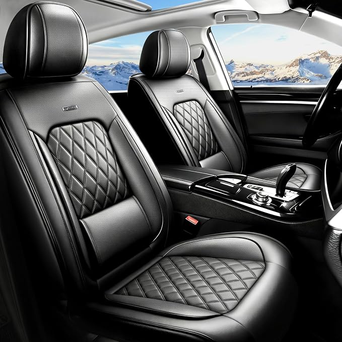 Fit Edge Car Seat Covers for Ford Edge 2007-2025 2026 - Luxury Leather, Anti-Slip, All-Weather Seat Cushions, Waterproof & Breathable, Airbag Compatible, Full 5-Seat Set (Black)