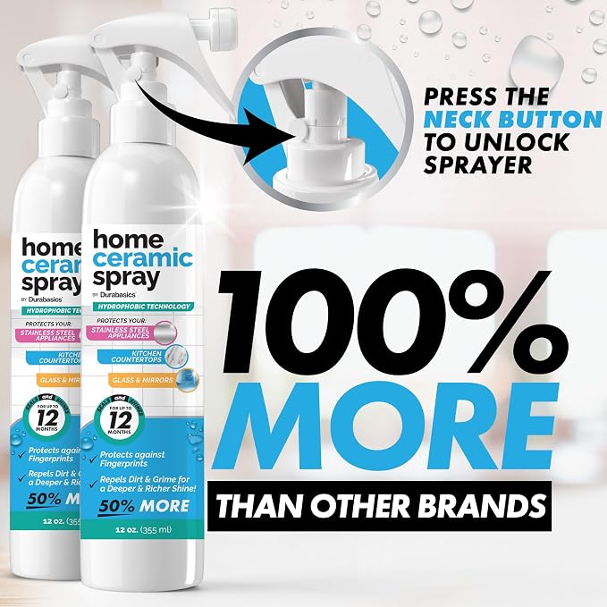 3 Pack [12 Oz] Home Ceramic Coating Spray Kit -Shine, Seal & Protect Kitchen & Bath Surfaces- High Shine - Repels Stains & Grime Effortlessly - Use on Stainless Steel, Sinks, Countertops, Glass & More