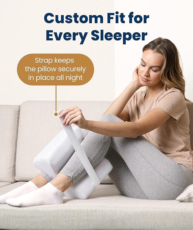 Everlasting Comfort Memory Foam Knee Pillow for Side Sleepers – Sciatica Pain Relief Pillow, Removable Strap Support – Leg Pillows for Sleeping Alignment, Knees, Back & Hip Cushion