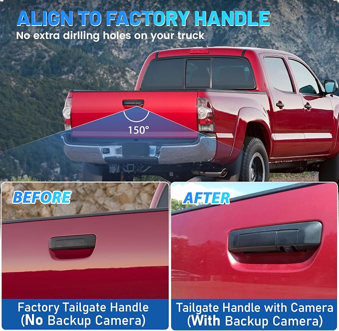 EWAY Tailgate Handle Backup Rear View Camera with 4.3" LCD Monitor for Toyota Tacoma 2005-2014 Aftermarket Reverse Parking Cameras Anti-Glare Mirror (Color: Black)