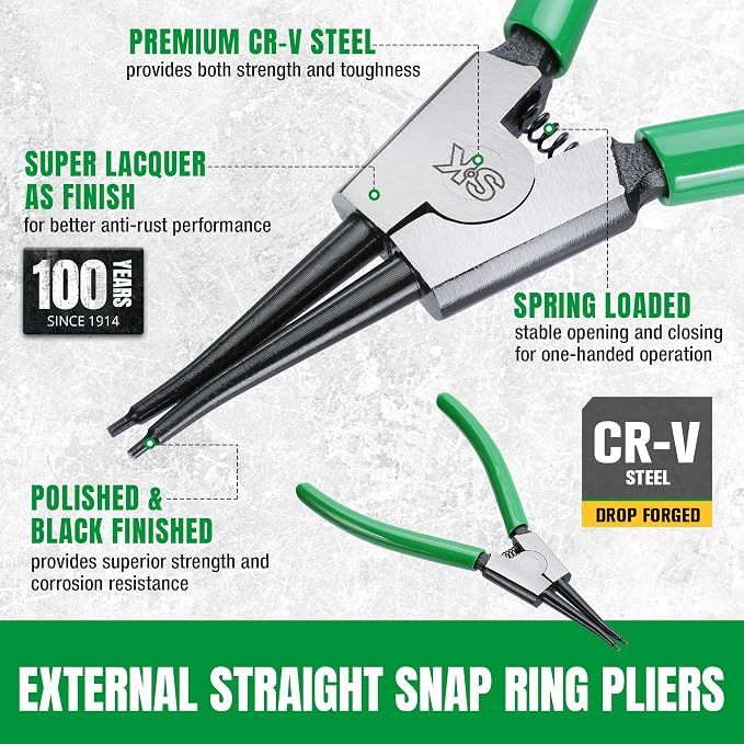 SK 7-Inch Snap Ring Pliers, External Circlip Pliers with Straight Jaw, Tip Diameter 0.07'', Premium CR-V Steel
