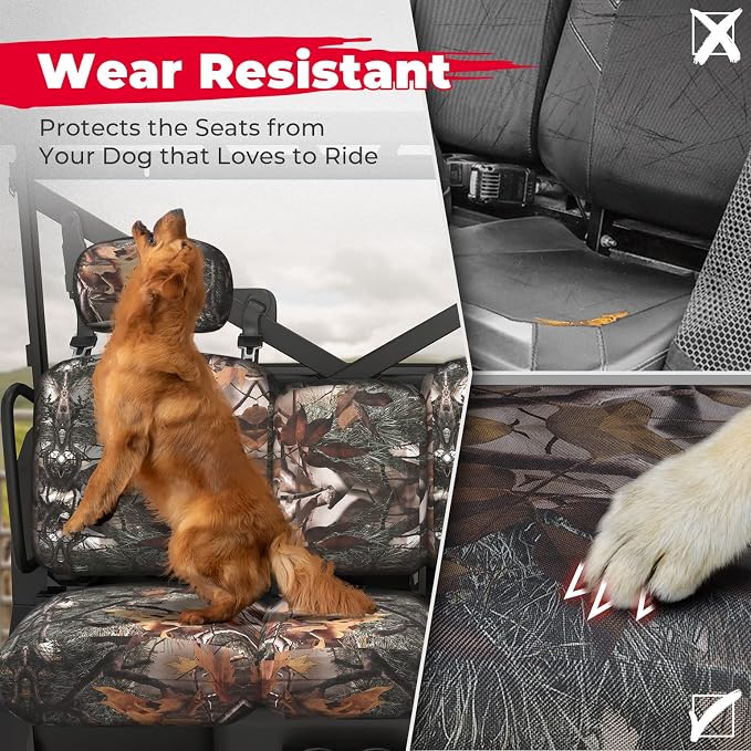 KEMIMOTO UTV Seat Covers Camo Split Bench Compatible with Can Am Defender | Scratch-resistant 1680D oxford fabric, Waterproof,Easy to Clean, hook and loop,w/Headrest Cover Front Two Doors Split Bench