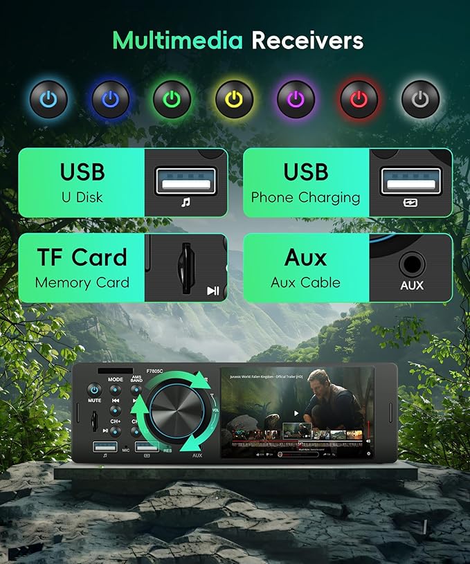 Car Stereo Single Din with Apple CarPlay, Android Auto, Sellrich 4-Inch IPS Touch Screen, Bluetooth 5.1, FM/RDS Radio,Head Unit with Mirror Link EQ USB/TF Card/Aux Ports Backup Camera