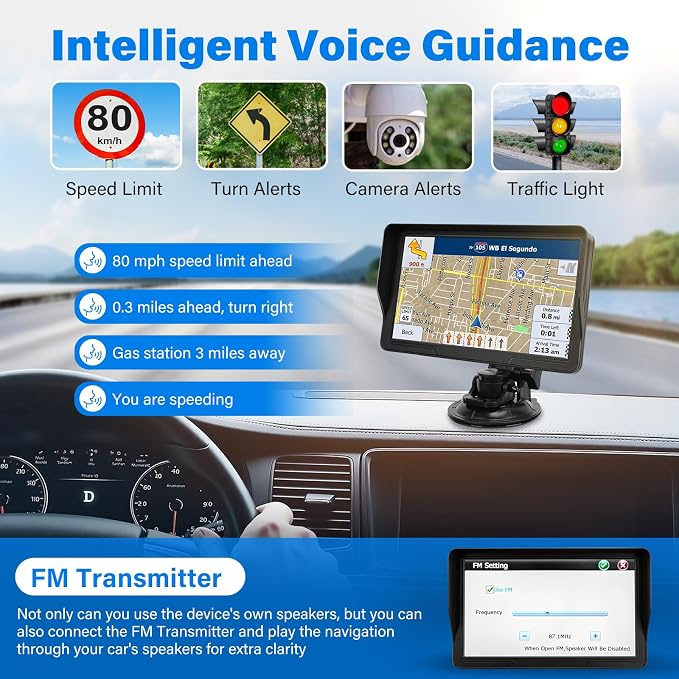 GPS Navigator for Car Truck RV, 9-Inch HD Touchscreen GPS for Car with 2026 Maps Free Lifetime Updates, Voice Turn-by-Turn Guidance, Speed & Red Light Camera Alerts, Custom Truck Routing