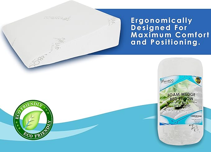7.5 Inch Bed Wedge Pillow for Acid Reflux or Sleeping | 1.5 Inch Memory Foam Top with Stay Cool Cover | Incline Leg Elevation Pillows | Ideal for Gerd, Heartburn, and Snoring (25" Wx26 Lx7.5 H)