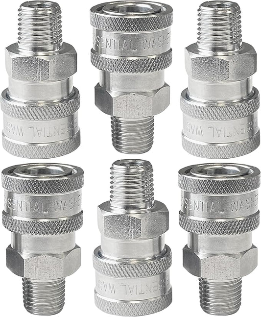Essential Washer Stainless Steel ¼” Quick Connect Male NPT | Pressure Washer Quick Connect Fittings | 5000 PSI | Set Of 6