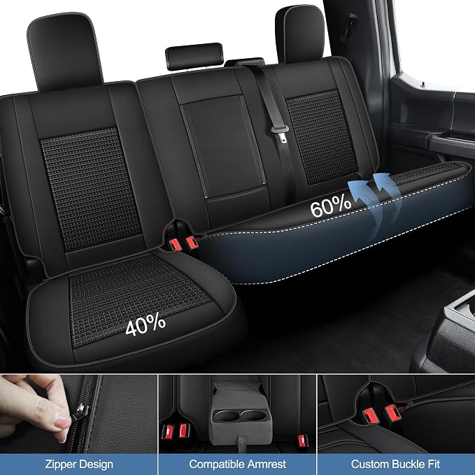 for Ford F150 2009-2026 Seat Covers F250 F350 F450 2017-2026 | Super Duty Truck Faux Leather Full Set XL XLT Lariat Platinum STX SuperCrew Extended Cab Seat Protector (5 Seats, Black)