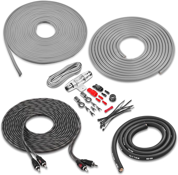 Belva True 4 Gauge AWG Premium CCA Complete Amplifier Wiring Kit with OFC 2-Channel RCA Cable - BAK42BK Gray