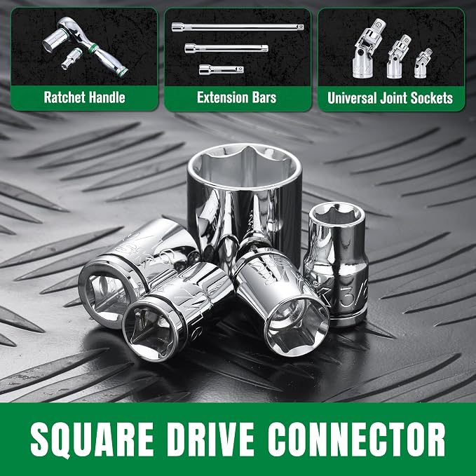 SK 3/8" Drive Socket Set, SAE Sockets, 13-Piece, 1/4" to 1", SuperKrome Finish, Premium CR-V Construction, with Aluminum Socket Organizer