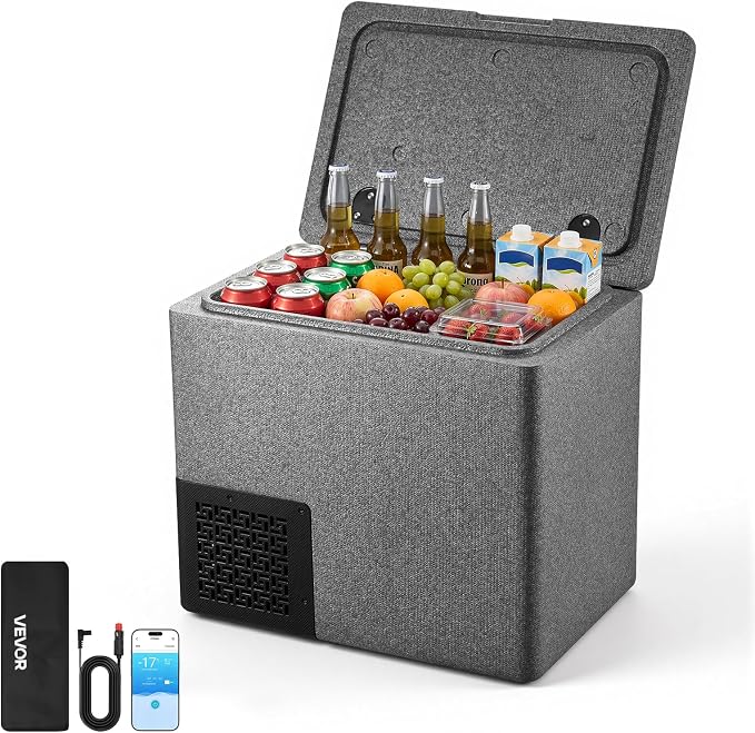 VEVOR 12 Volt Refrigerator, 21.1 QT/ 20L Car Fridge, Portable Ultra-Light EPP Freezer, APP Control Electric Compressor, 12V/24V DC, 14℉ to 50℉, for Truck Van RV SUV Boat Travel Camping