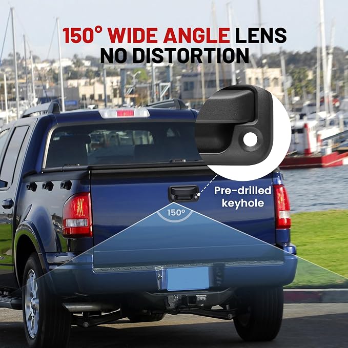 RED WOLF Tailgate Backup Camera + 7" Rear View Mirror Screen Monitor Fit for Ford 2004-2014 F150/ 2009-2016 F250/F350 Pickup Trucks 4.3” Mirror Video LCD, Reverse Adjustable Parking Line Safety